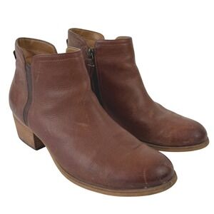 Clarks Artisan Maypearl Ramie Brown Leather Ankle Booties Side Zip Womens 10 M